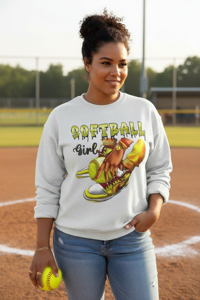 Softball Girl Crewneck Sweatshirt — Women's Softball Graphic Pullover