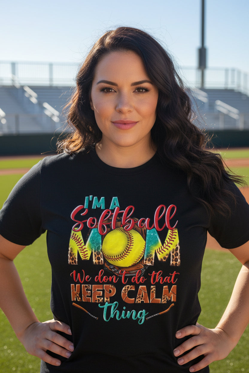 Softball Mom T-Shirt - "I'm a Softball Mom We Don't Do That Keep Calm Thing"