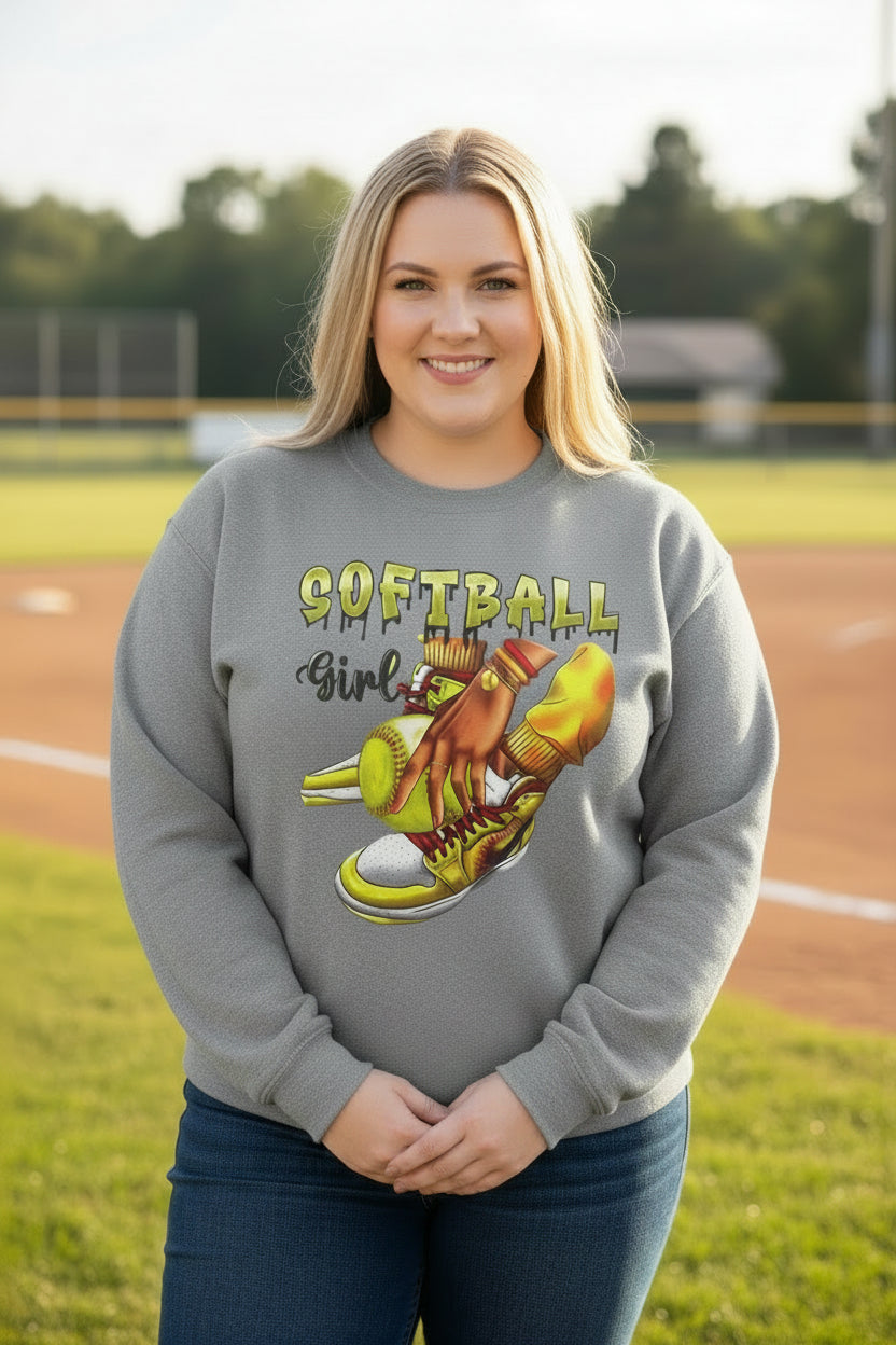 Softball Girl Crewneck Sweatshirt — Women's Softball Graphic Pullover