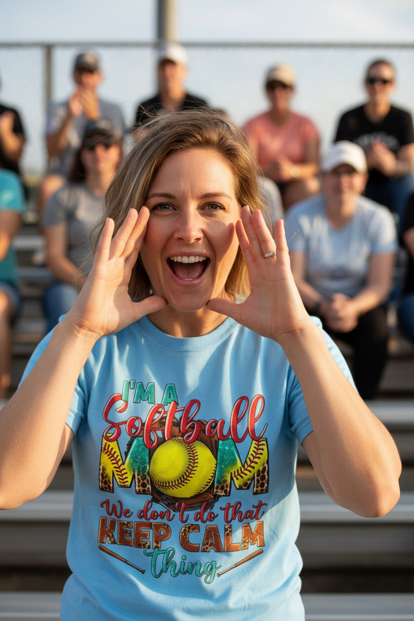 Softball Mom T-Shirt - "I'm a Softball Mom We Don't Do That Keep Calm Thing"