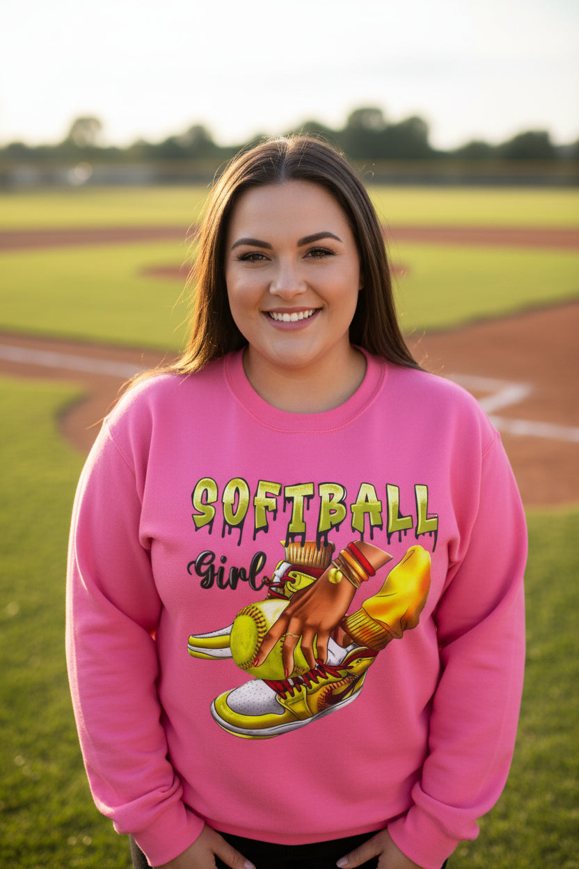 Softball Girl Crewneck Sweatshirt — Women's Softball Graphic Pullover