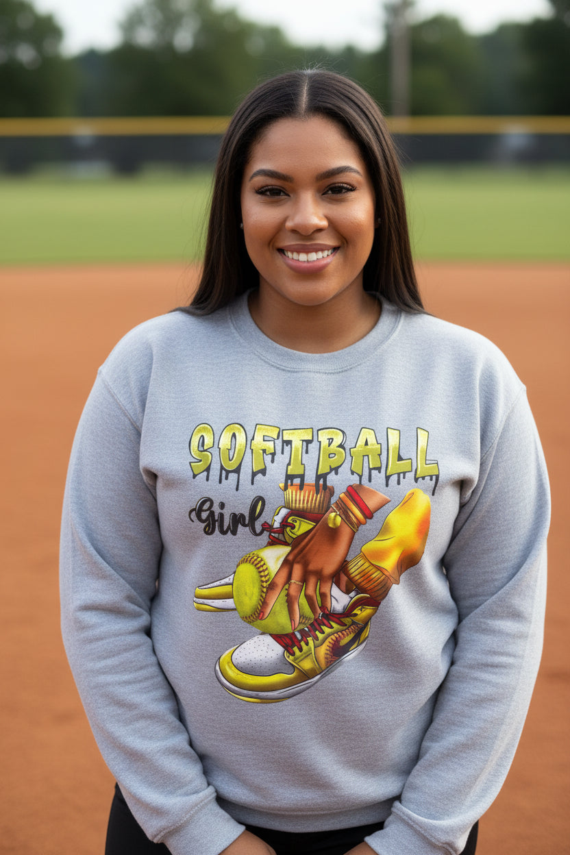 Softball Girl Crewneck Sweatshirt — Women's Softball Graphic Pullover