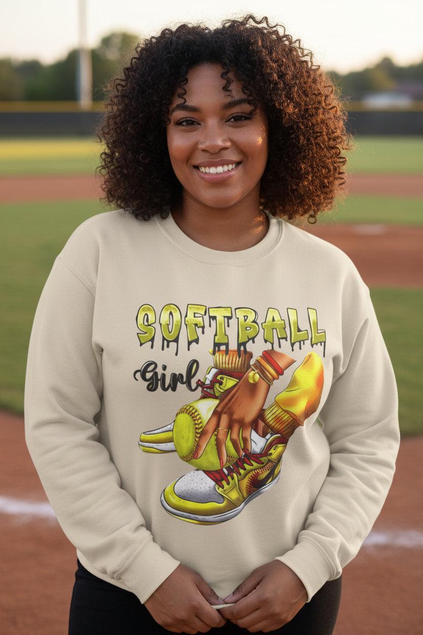 Softball Girl Crewneck Sweatshirt — Women's Softball Graphic Pullover
