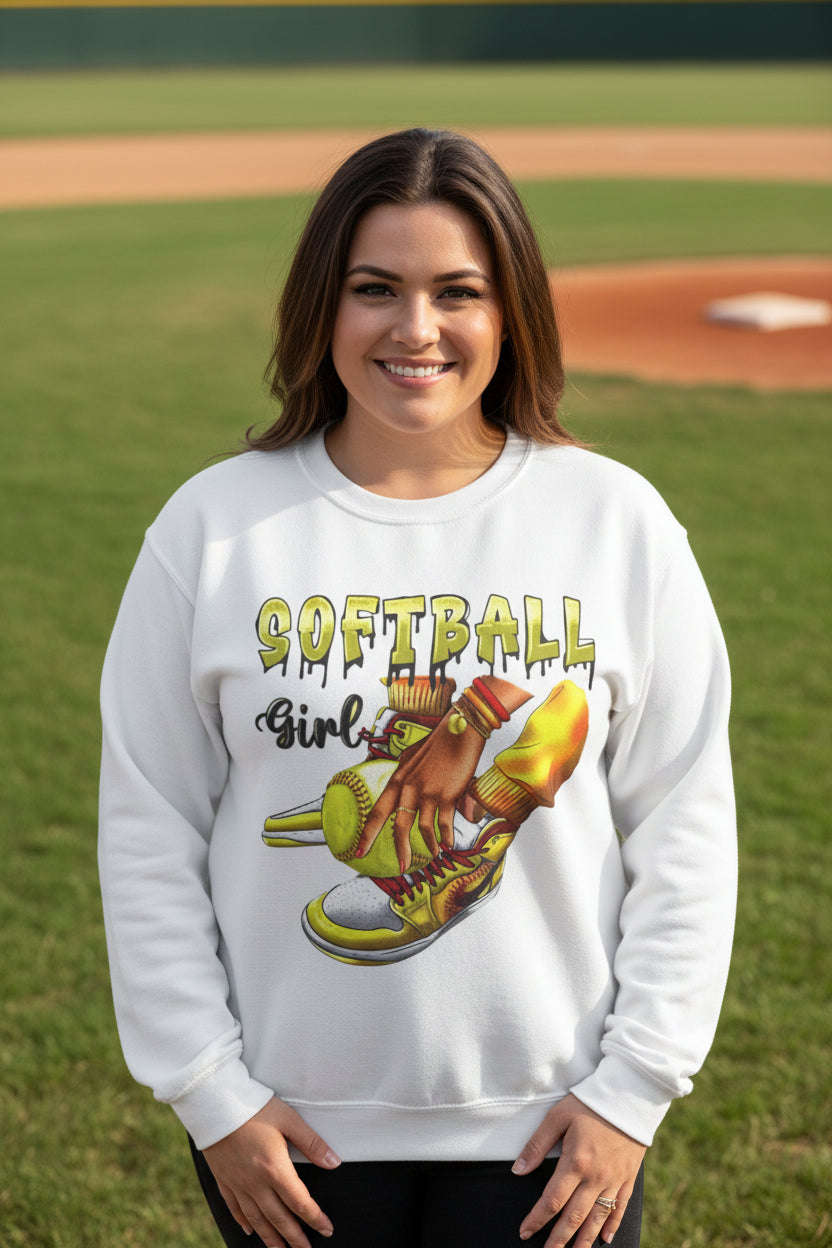 Softball Girl Crewneck Sweatshirt — Women's Softball Graphic Pullover