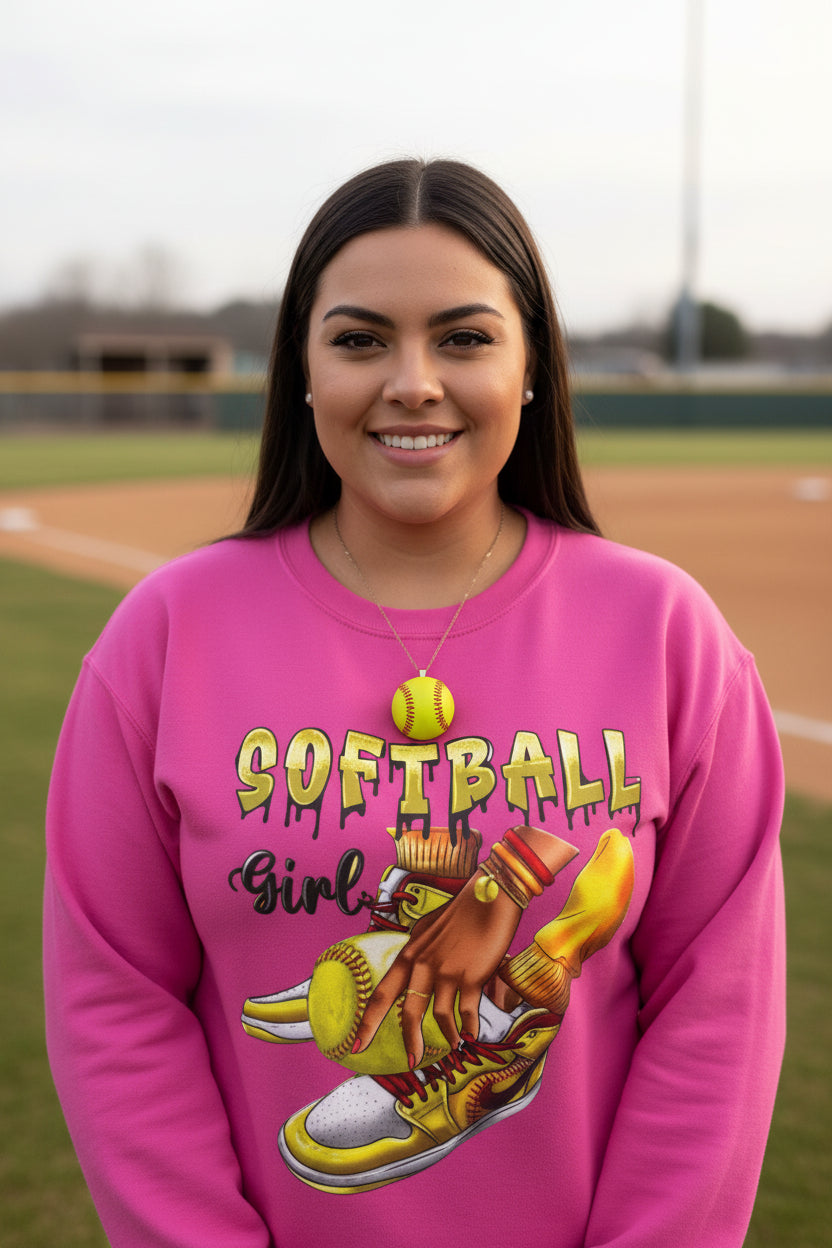 Softball Girl Crewneck Sweatshirt — Women's Softball Graphic Pullover