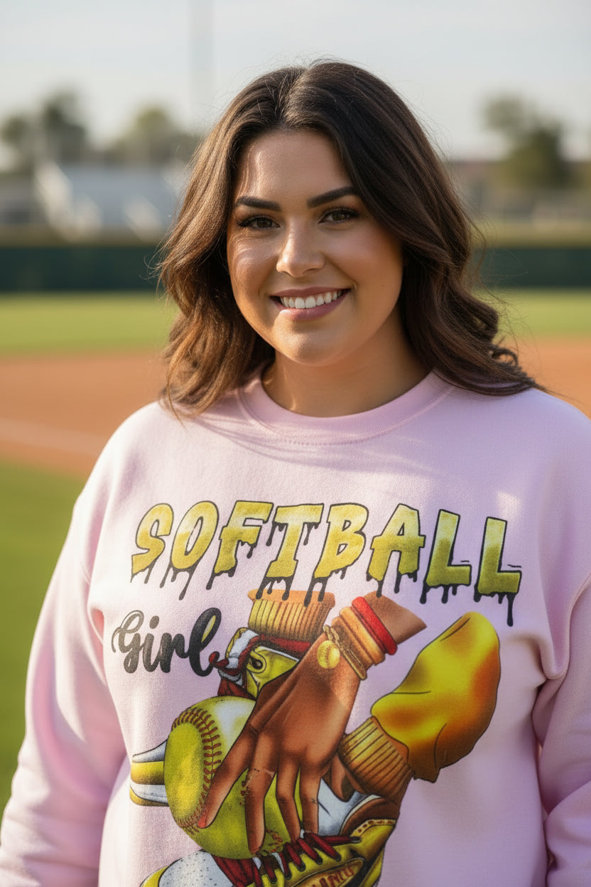 Softball Girl Crewneck Sweatshirt — Women's Softball Graphic Pullover